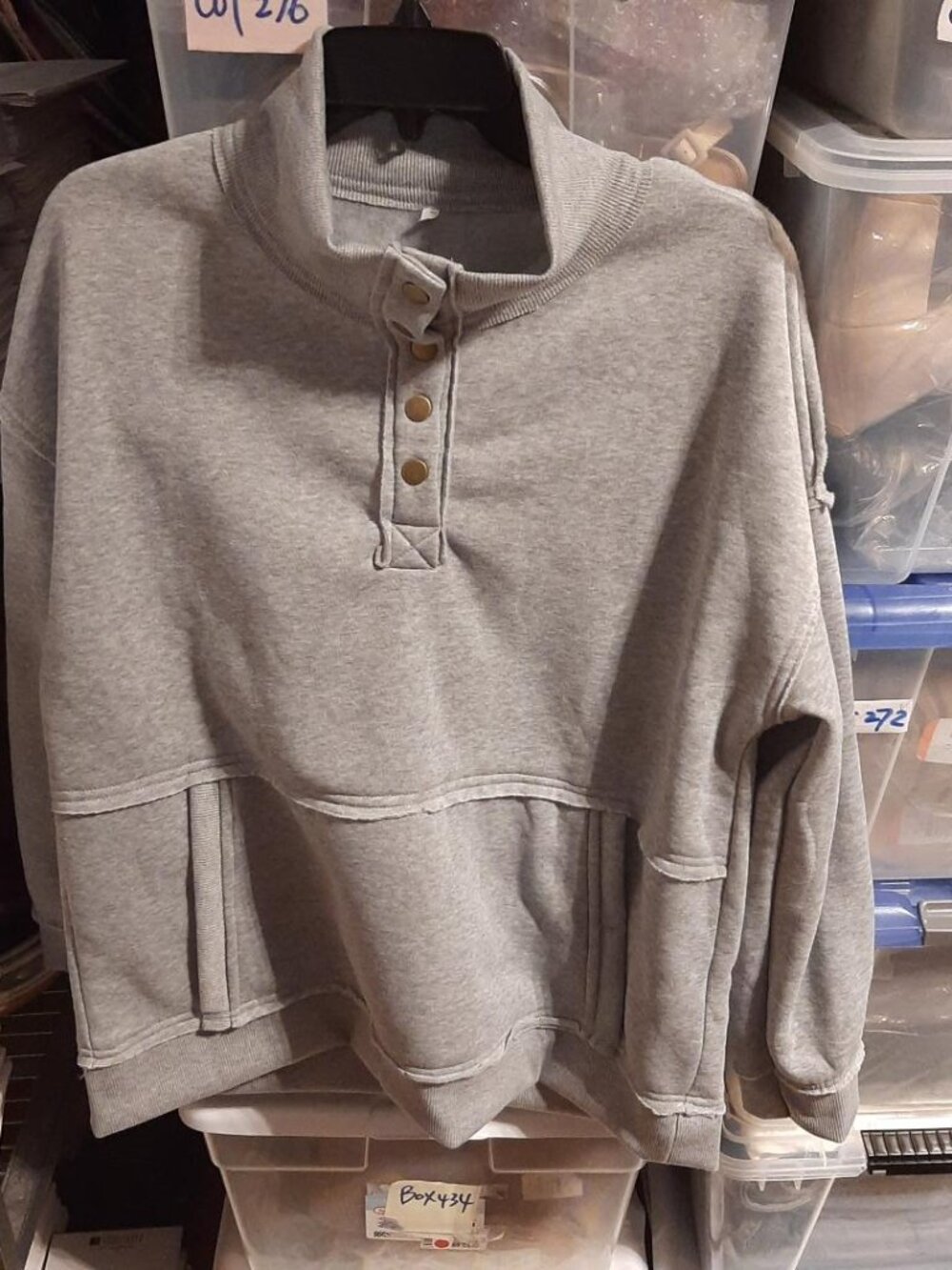 NEW ! Women Mock Neck Sweatershirt Lightweight Long Sleeve Light Gray Size L